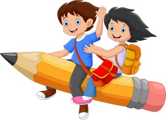 Cartoon of two students on a pencil