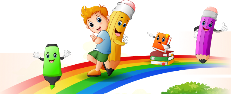 Kids standing on a rainbow