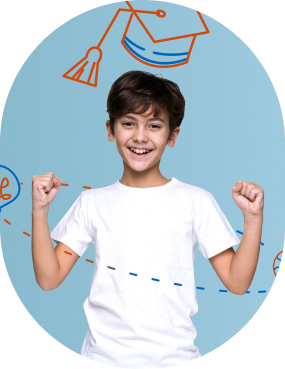 Happy student with arms up