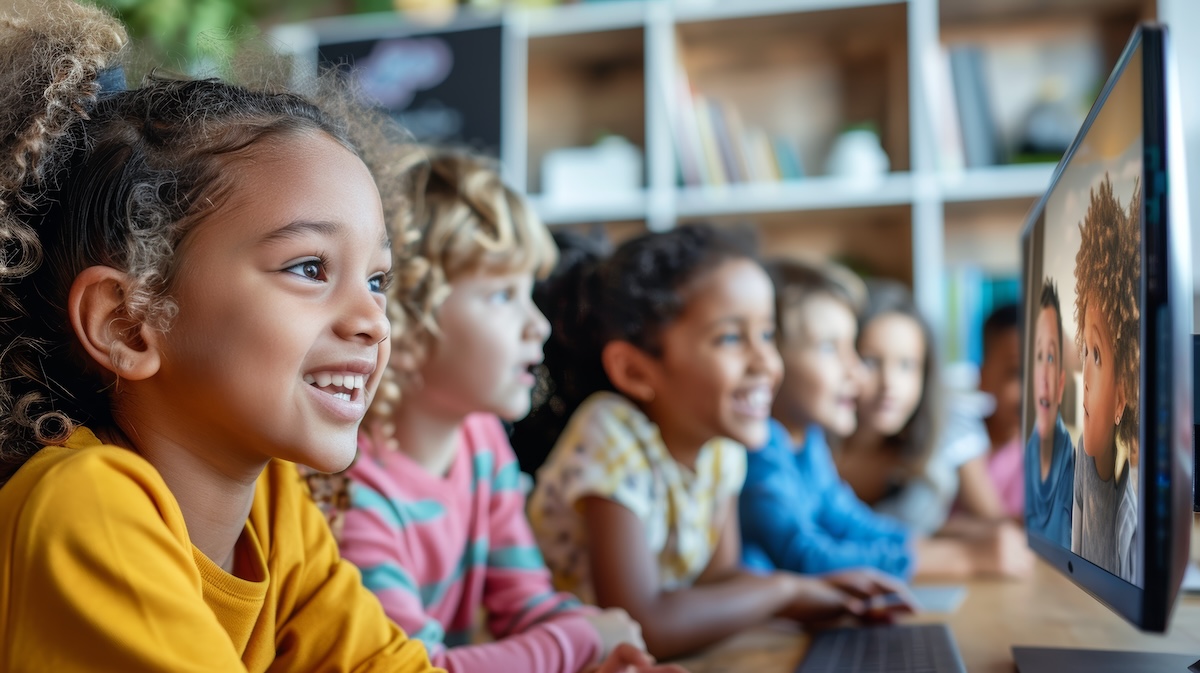 Students looking at a screen during a lesson